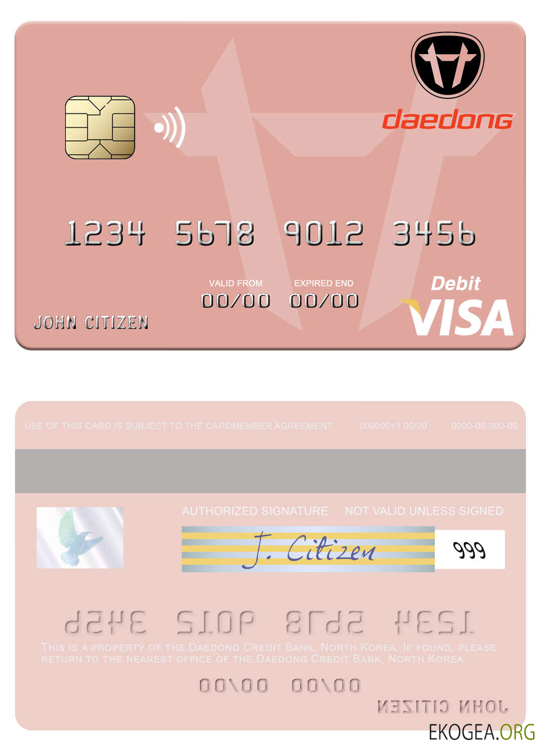 Carte de débit visa Corée du Nord Daedong Credit Bank